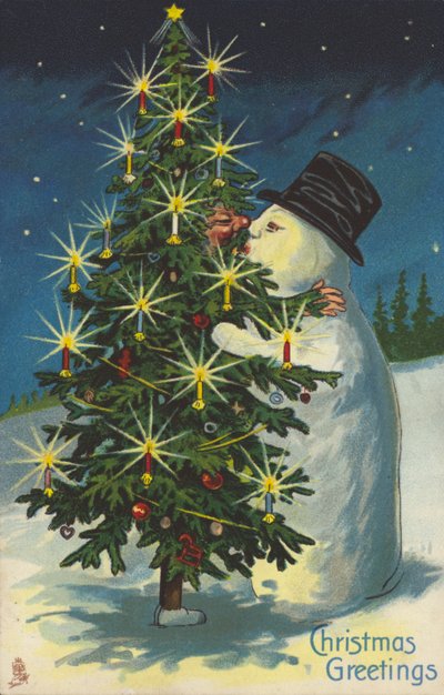 Sněhulák a vánoční strom líbání (chromolitho) od English School