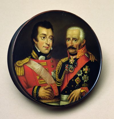 Tabatěrka s portréty Arthura Wellesleyho (1769-1852), vévody z Wellingtonu, a Gebbarda Lebrechta (1742-1819), polního maršála, prince von Bluchera (malované dřevo) od English School