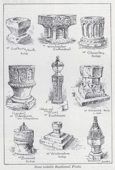 Některé pozoruhodné křtitelnice (litho) od English School