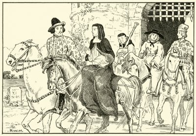 Někteří z Canterbury Pilgrims (inkoust na papíře) od English School