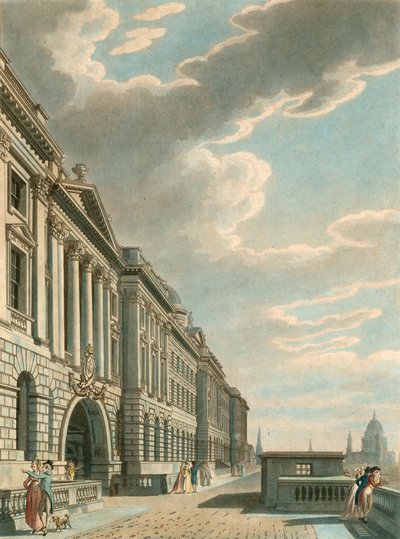 Somerset Terrace podél Temže, Somerset House, The Strand, Londýn od English School