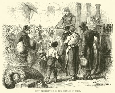 Distribuce polévky na předměstí Paříže, prosinec 1870 od English School