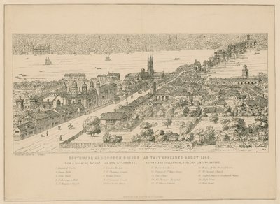 Southwark a London Bridge, jak se objevily kolem roku 1546 od English School