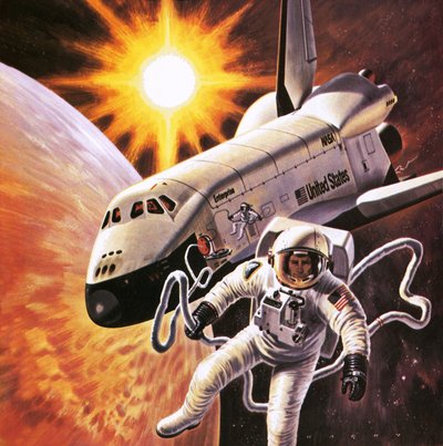 Kosmický skafandr, jak si představoval v roce 1977 od English School