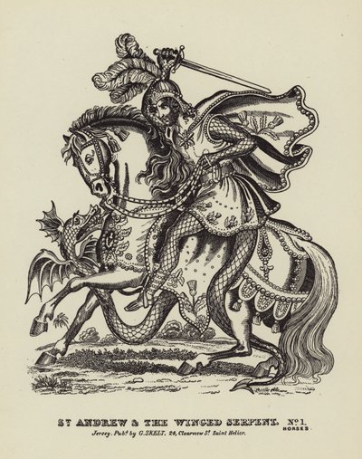Svatý Ondřej a okřídlený had (rytina) od English School