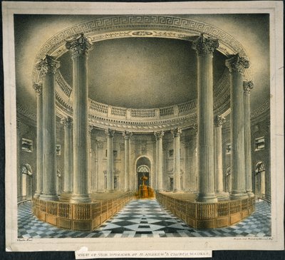 Kostel sv. Ondřeje, Madras, kolem roku 1825 (barevné lito) od English School