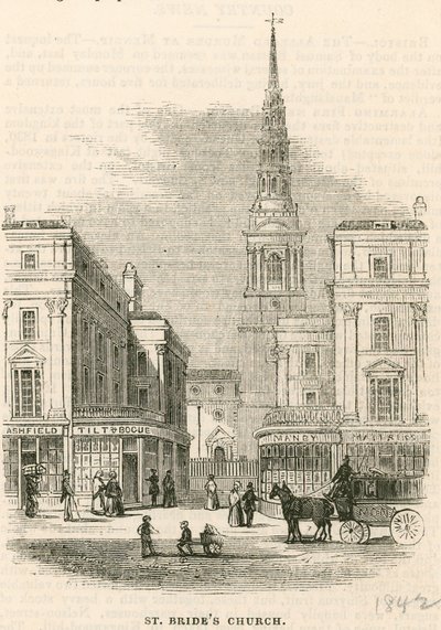 Kostel St Brides, Fleet Street, Londýn od English School