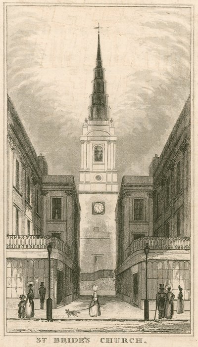 Kostel St Brides, Fleet Street, Londýn od English School