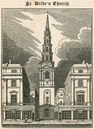Kostel St Brides, Fleet Street, Londýn od English School