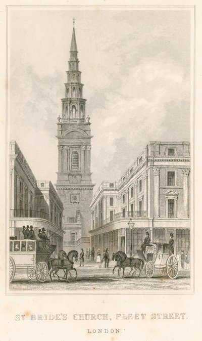 Kostel St Brides, Fleet Street, Londýn od English School