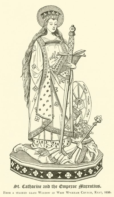 Svatá Kateřina a císař Marentius (rytina) od English School