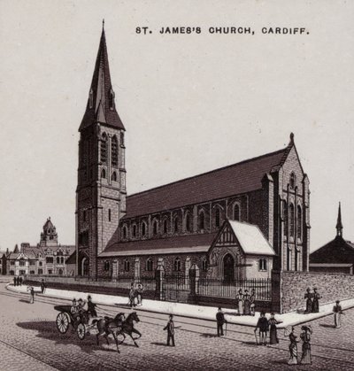 Kostel svatého Jakuba, Cardiff (litho) od English School