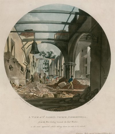 Kostel svatého Jakuba, Clerkenwell, zatímco byl zničen od English School