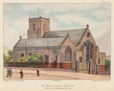 Kostel sv. Marie, Scarborough (barevná litografie) od English School
