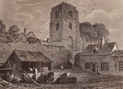 Kostel svaté Marie se starou zdí 1824 (litografie) od English School