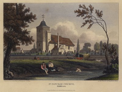 St Pancras Church, Middlesex (barevná rytina) od English School