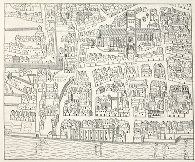 St Pauls a sousedství, z Aggas Plan, 1563 od English School