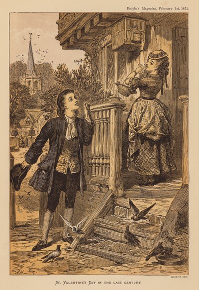 Svatý Valentýn v minulém století (kolorovaná rytina) od English School