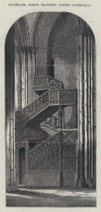 Schodiště, Severní transept, Rouenská katedrála (rytina) od English School