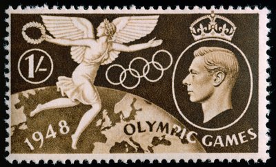 Známka připomínající olympijské hry v Londýně v roce 1948 od English School