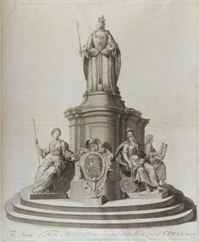 Socha královny Anny (1665-1714), publikoval 1713 od English School