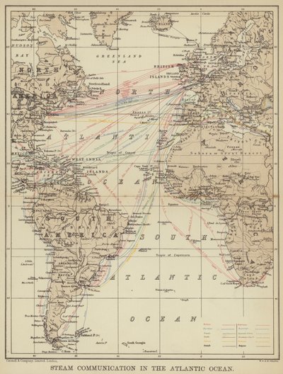Parní komunikace v Atlantském oceánu (barevné litho) od English School