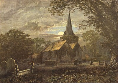 Hřbitov Stoke Poges, scéna Grayových elegií (rytina) od English School