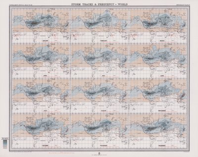 Storm Tracks and Frequency, World (barevná litografie) od English School