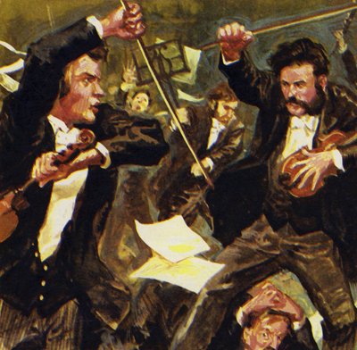 Strauss se setkal s dalšími třemi houslisty, ale na koncertě se střetli od English School
