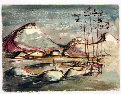 Study for a Landscape, 1957 (inkoust a wc na papíře) od English School
