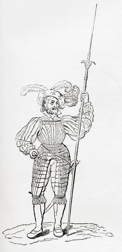 Oblek z žebrované a ryté zbroje ze staré Anglie: A Pictorial Museum, pub. 1847 od English School
