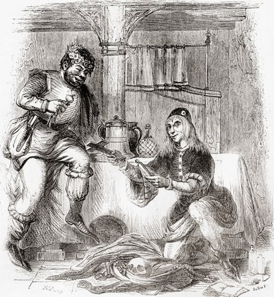 Sumpnour a Pardoner, ze staré Anglie: z knihy Old England: A Pictorial Museum, pub. 1847 od English School