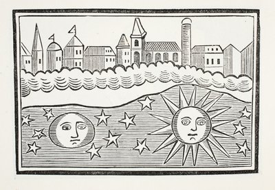Sun, Moon, Stars and Earth Transponed, ilustrace z Chap-books of the Eighteenth Century od Johna Ashtona, pub. 1882 od English School