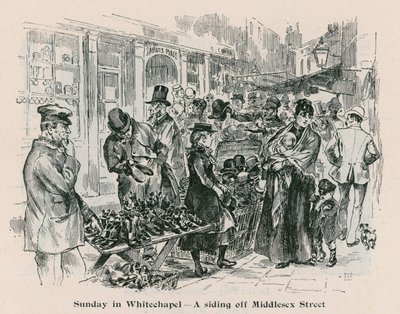 Neděle ve Whitechapel - vedlejší kolej z Middlesex Street v Londýně od English School
