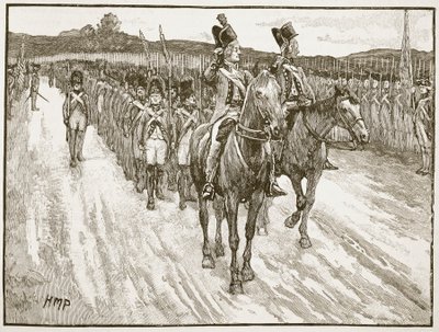 Kapitulace lorda Cornwallise, York Town, 1781, ilustrace z Cassells Illustrated History of England (sépiová fotografie) od English School