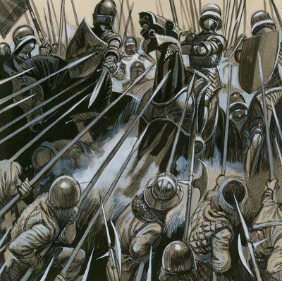 Švýcarští vojáci porazili burgundskou armádu v letech 1476-77 od English School