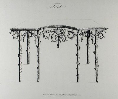 Stůl, z „Grotesque Architecture, or Rural Amusement“, od Williama Wrighta, publikoval 1768 (rytina) (černobílá fotografie) od English School