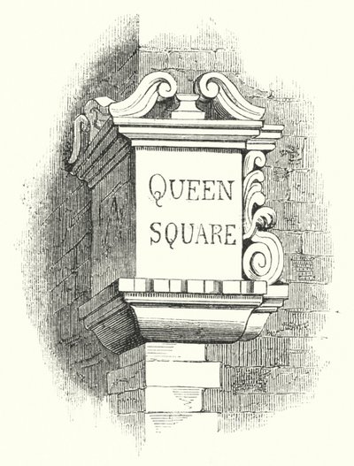 Tablety pro rohy ulic, Queen Square (rytina) od English School