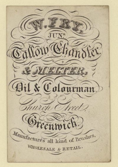 Tallow Chandler and Melter, W Fry, vizitka od English School
