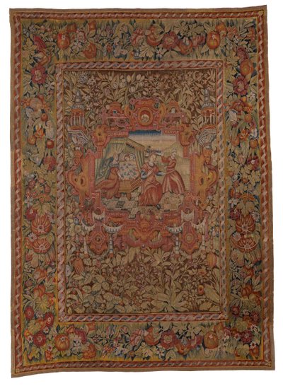 Tapiserie visící ze sady Chastleton House, narození Phareze a Zaraha, synů Judy a Tamase, z Genesis XXXVIII., vyrobeno v Sheldonu, Anglie, kolem roku 1595 (vlna) od English School