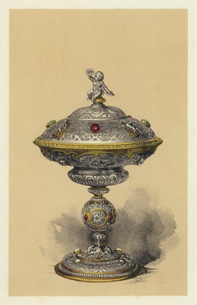 Tazza, s krytem, stříbrná s drahokamy (chromolit) od English School