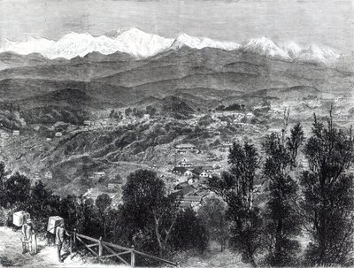 Pěstování čaje v Britské Indii - Pohled na Darjeeling z jihu, 1876 od English School