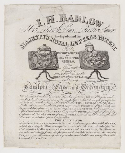 Výrobci čajových uren, I H Barlow, obchodní karta od English School