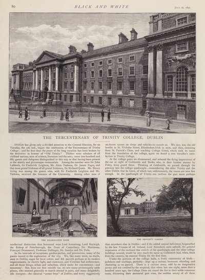 Sté výročí Trinity College, Dublin, Irsko (litho) od English School