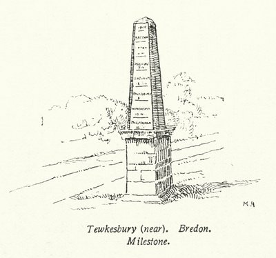 Tewkesbury, near, Bredon, Milestone (litografie) od English School