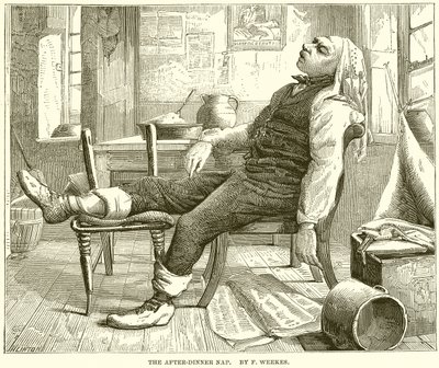 Zdřímnutí po večeři. Autor F. Weekes od English School