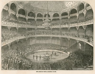 Americký cirkus v paláci Alhambra (divadlo Alhambra), Leicester Square, Londýn od English School