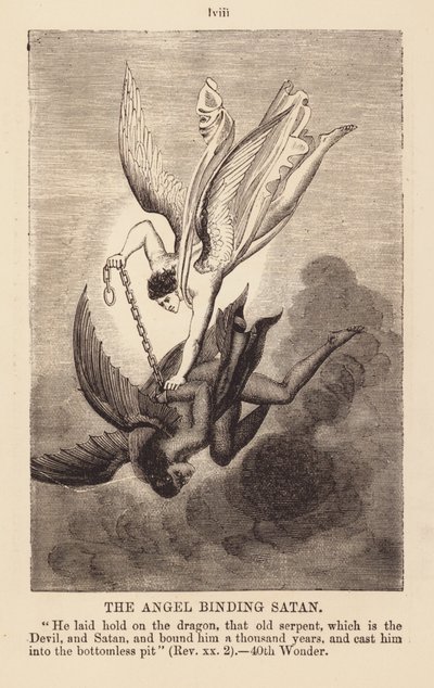 Anděl svazující Satana (rytina) od English School