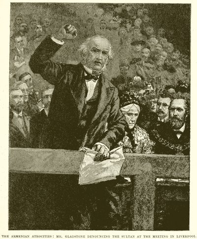 Arménská zvěrstva: Pan Gladstone odsuzoval sultána na setkání v Liverpoolu od English School