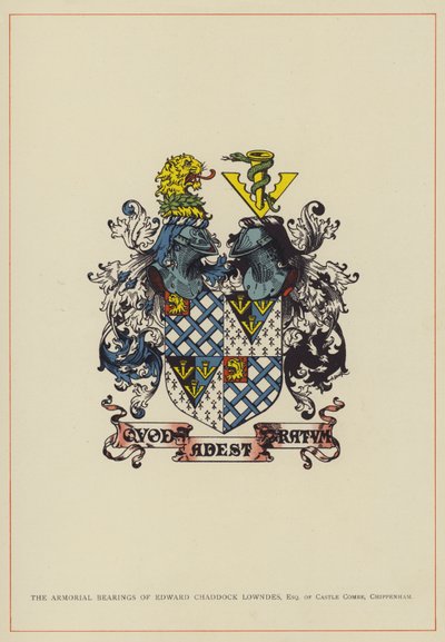 Erbovní znaky Edwarda Chaddocka Lowndese, esquira z Castle Combe v Chippenhamu (barevná litografie) od English School